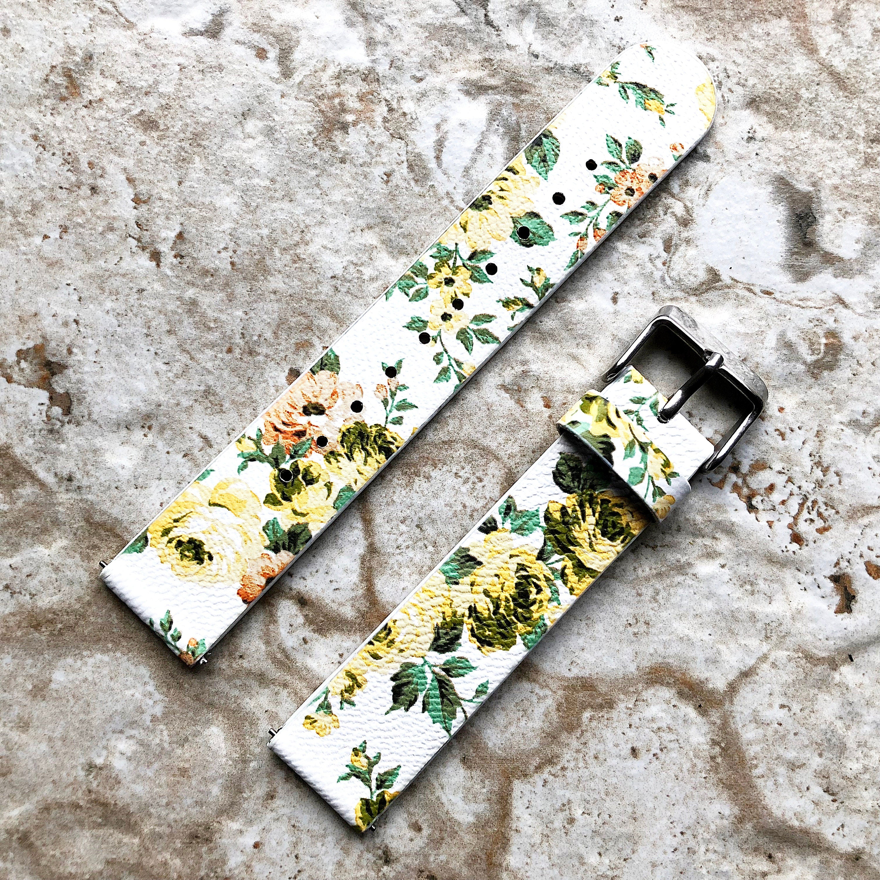 Garmin Yellow Floral FL-1 Band for Forerunner 265S 255S Vivoactive 4S Vivomove 3S Captain Marvel Rey Leather Strap Quick Release B18